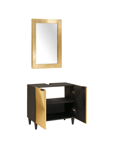Set di Armadi da Bagno 2 pz Nero e Ottone 62 x 33 x 58 cm