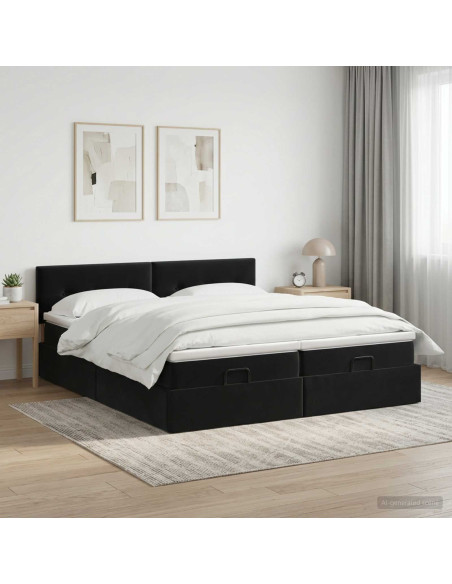 Letto ottomano con materasso con testiera 2 pz Nero Velluto