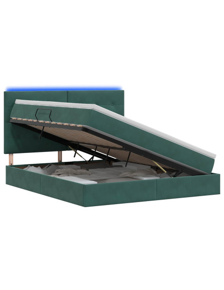 Letto con contenitore LED e materasso Verde Scuro 160 x 200 cm