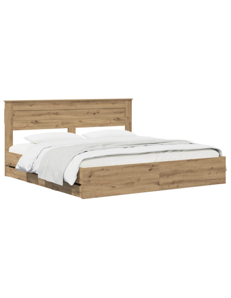 Bed Frame with Storage and Headboard Artisan Oak 180 x 200 cm