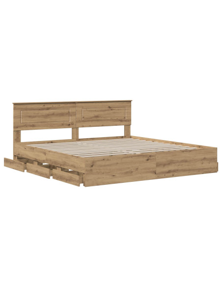 Bed Frame with Storage and Headboard Artisan Oak 180 x 200 cm