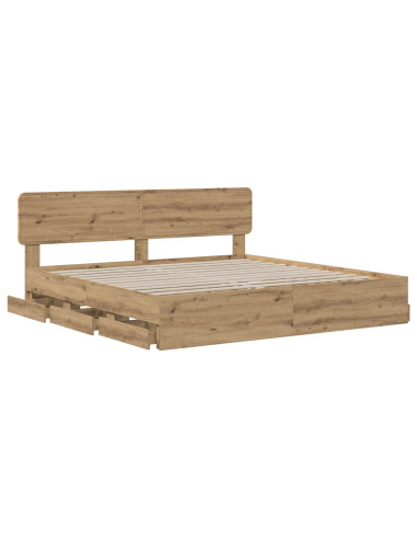 Bed Frame with Storage and Headboard Artisan Oak 180 x 200 cm