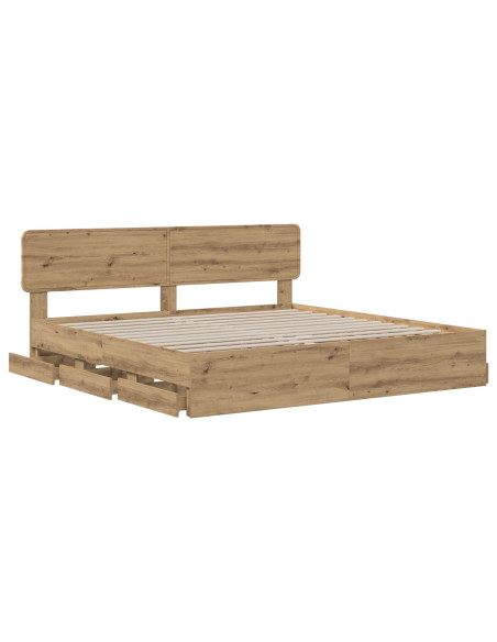 Bed Frame with Storage and Headboard Artisan Oak 180 x 200 cm