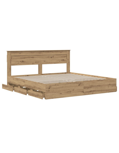Bed Frame with Storage and Headboard Artisan Oak 180 x 200 cm