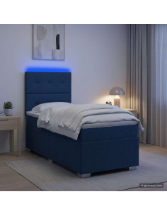 Letto Box Spring LED con Materasso Blu 90 x 200 cm Tessuto