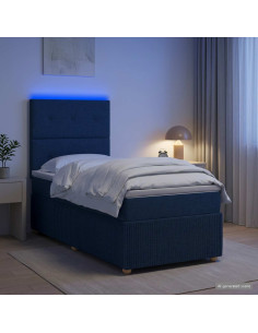 Letto Box Spring LED con Materasso Blu 90 x 200 cm Tessuto