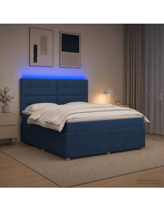 Letto Box Spring LED con Materasso Blu 180 x 200 cm Tessuto