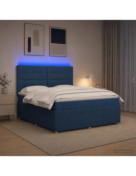 Letto Box Spring LED con Materasso Blu 180 x 200 cm Tessuto