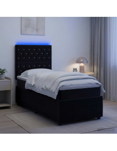 Letto Box Spring LED con Materasso Nero 100 x 200 cm Velluto