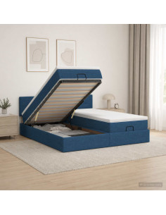 Letto ottomano con materasso con testiera 2 pz Blu Tessuto