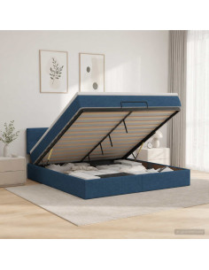 Letto Ottomano con Materasso e LED Blu 180 x 200 cm Tessuto