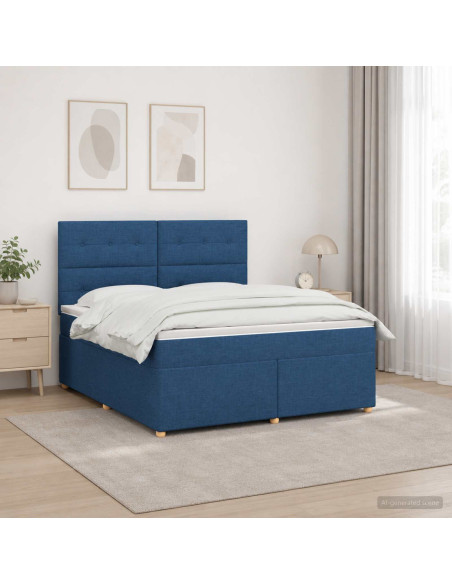Letto box spring con materasso Blu 180 x 200 cm Tessuto