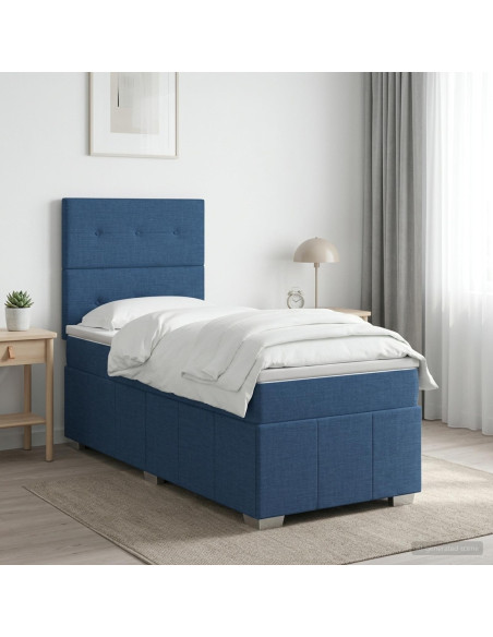 Letto Box Spring LED con Materasso Blu 90 x 200 cm Tessuto