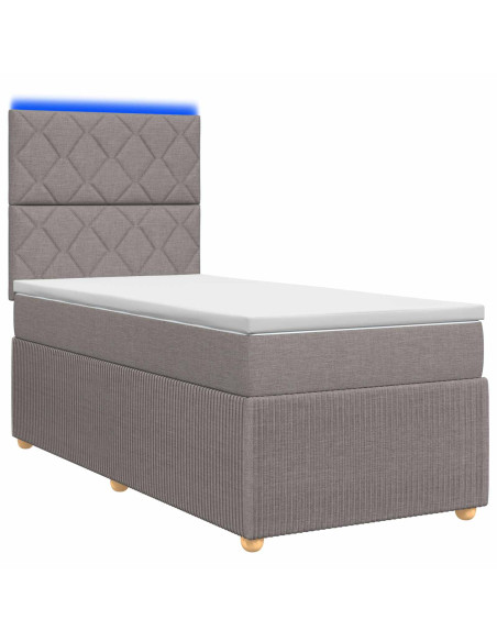 Letto Box Spring LED con Materasso Tortora 80 x 200 cm Tessuto