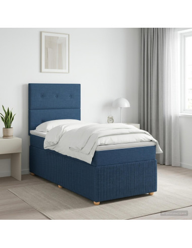 Letto Box Spring LED con Materasso Blu 90 x 190 cm Tessuto
