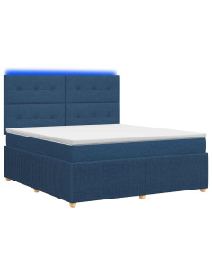 Letto Box Spring LED con Materasso Blu 180 x 200 cm Tessuto 2
