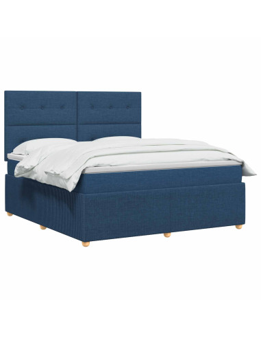 Letto Box Spring LED con Materasso Blu 180 x 200 cm Tessuto