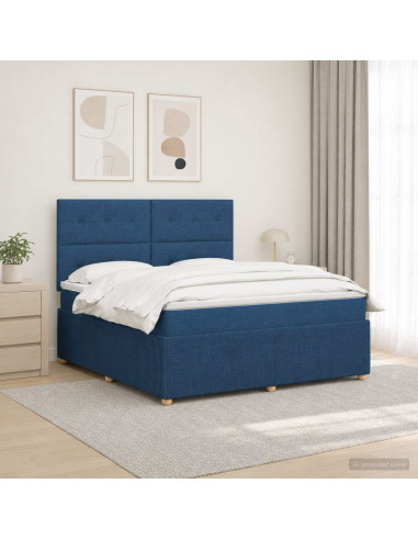 Letto Box Spring LED con Materasso Blu 180 x 200 cm Tessuto