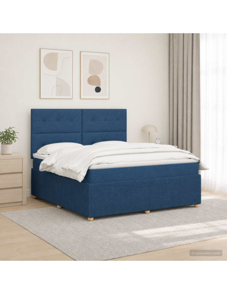 Letto Box Spring LED con Materasso Blu 180 x 200 cm Tessuto