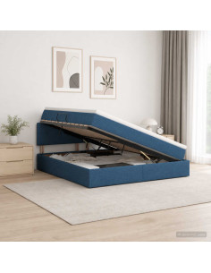 Letto con contenitore LED e materasso Blu 180 x 200 cm Tessuto