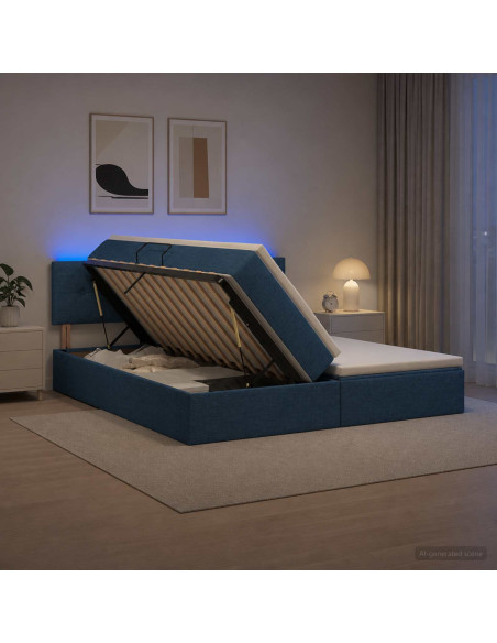 Letto con contenitore LED e materasso Blu 180 x 200 cm Tessuto