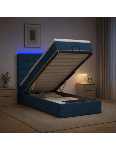 Letto Ottomano con Materasso e LED Blu 90 x 190 cm Tessuto