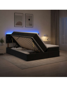 Letto con contenitore LED e materasso Nero 200 x 200 cm Velluto