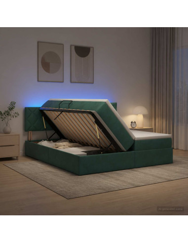 Letto con contenitore LED e materasso Verde Scuro 200 x 200 cm