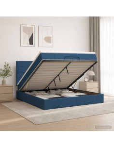 Letto Ottomano con Materasso e LED Blu 180 x 200 cm Tessuto
