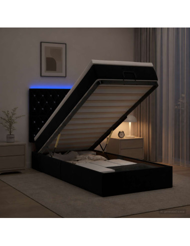 Letto Ottomano con Materasso e LED Nero 80 x 200 cm Velluto