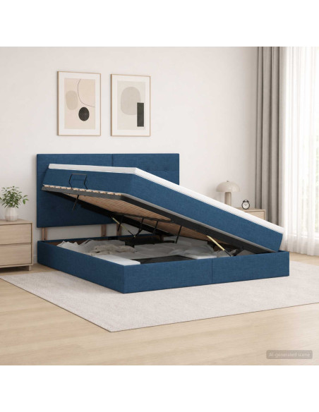 Letto con contenitore e materasso Blu 180 x 200 cm Tessuto