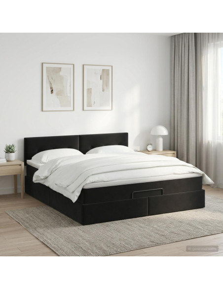 Letto ottomano con materasso Nero 160 x 200 cm Velluto
