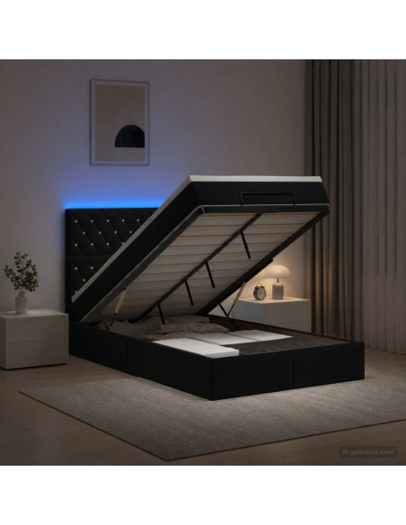Letto Ottomano con Materasso e LED Nero 120 x 190 cm Velluto