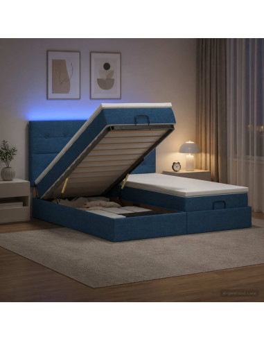 Letto Ottomano con Materasso e LED Blu 180 x 200 cm Tessuto