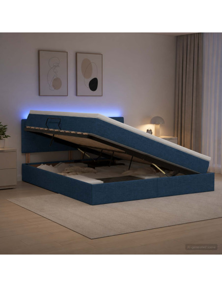 Letto con contenitore LED e materasso Blu 180 x 200 cm Tessuto
