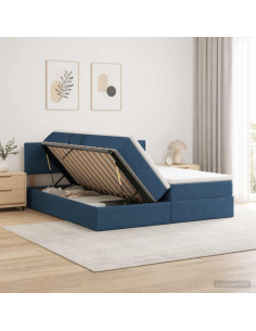 Letto con Contenitore con testiera 2 pz Blu Pelle Sintetica
