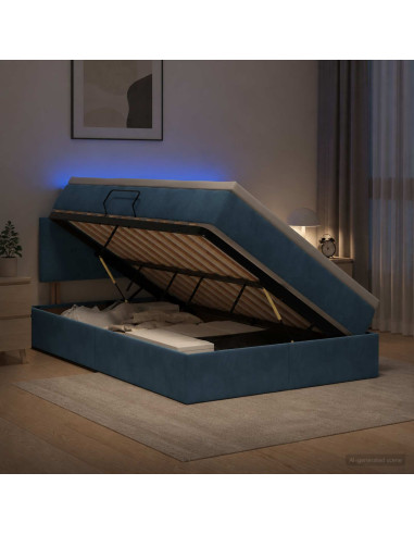 Letto con contenitore LED e materasso Blu Scuro 120 x 200 cm