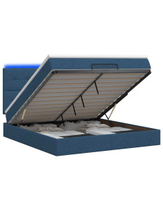 Letto Ottomano con Materasso e LED Blu 180 x 200 cm Tessuto 2