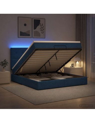 Letto Ottomano con Materasso e LED Blu 180 x 200 cm Tessuto