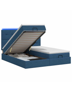Letto Ottomano con Materasso e LED Blu 180 x 200 cm Tessuto 2