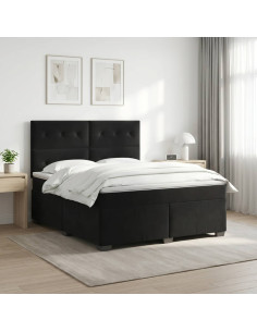 Letto box spring con materasso Nero 160 x 200 cm Velluto