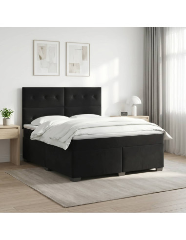 Letto box spring con materasso Nero 160 x 200 cm Velluto