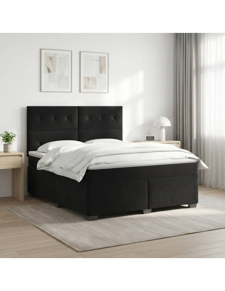 Letto box spring con materasso Nero 160 x 200 cm Velluto