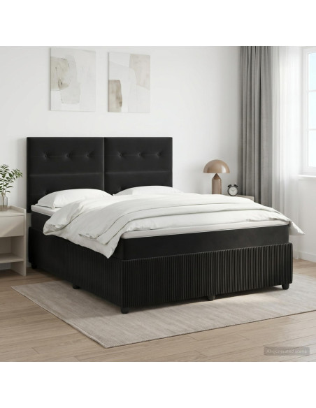 Letto box spring con materasso Nero 160 x 200 cm Velluto