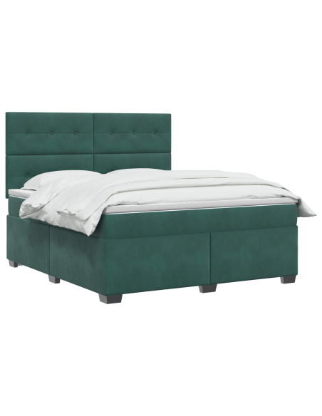 Letto box spring con materasso Verde Scuro 160 x 200 cm Velluto