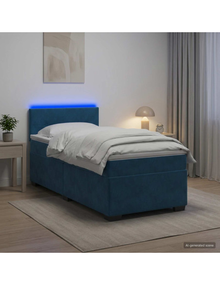 Letto con Box Spring, Materasso e LED Blu 100 x 200 cm Velluto