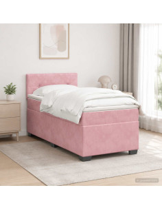 Letto con Box Spring, Materasso e LED Rosa 100 x 200 cm Velluto