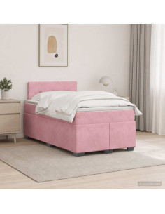 Letto con Box Spring, Materasso e LED Rosa 120 x 190 cm Velluto
