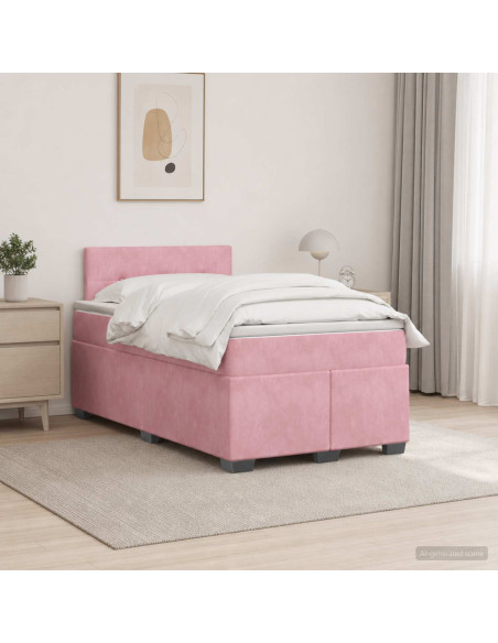 Letto con Box Spring, Materasso e LED Rosa 120 x 190 cm Velluto