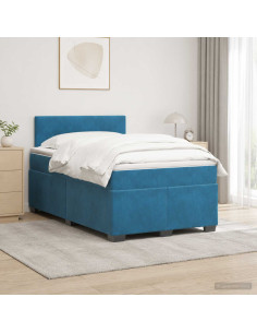 Letto con Box Spring, Materasso e LED Blu 120 x 200 cm Velluto